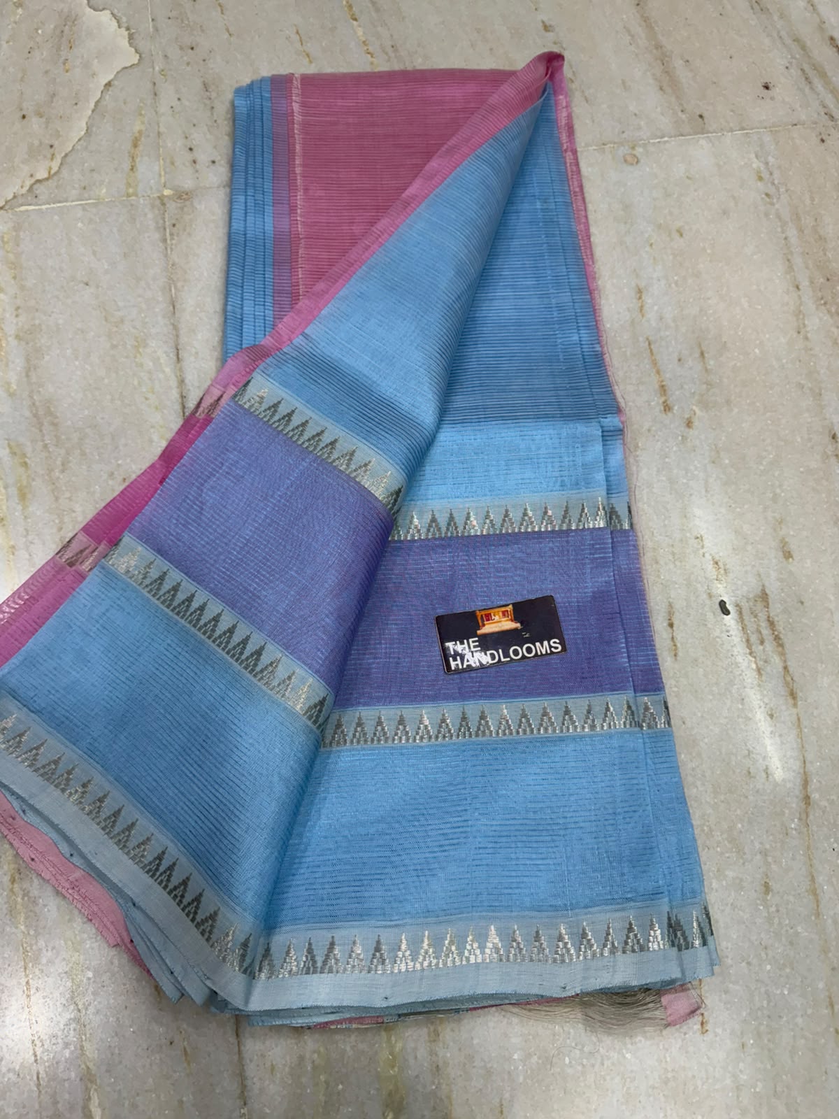 Mangalagiri Pure Handloom Pattu Cotton Saree With Silver Zari Dual Border